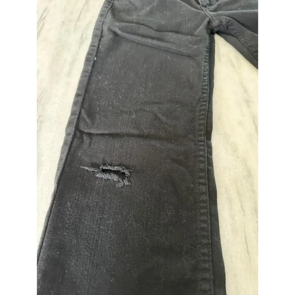 Levis 502 Jeans Boys 14 Reg 27x27 Black Denim Pants Reg Taper Fit Hole in Knee